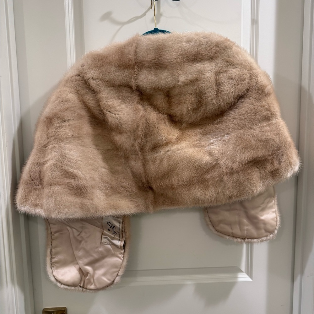 Vintage Natural Pale Biege Mink Cape ~ Tourmaline ~ By Spear & Picardi ~ Rare - Picture 5 of 13